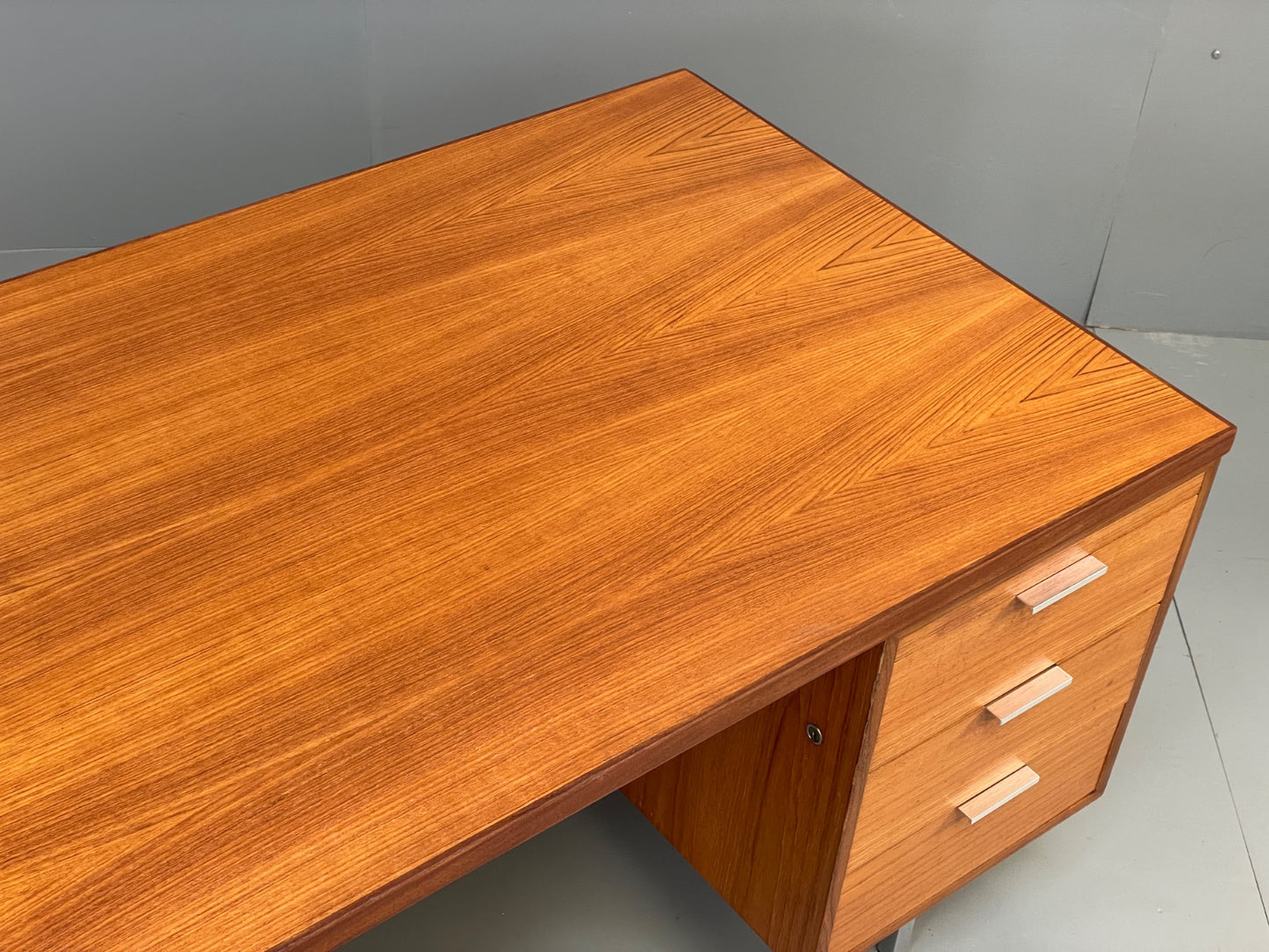 Vintage Teak Executive Desk Mid Century 1960s Drawers Chrome Retro EB12896