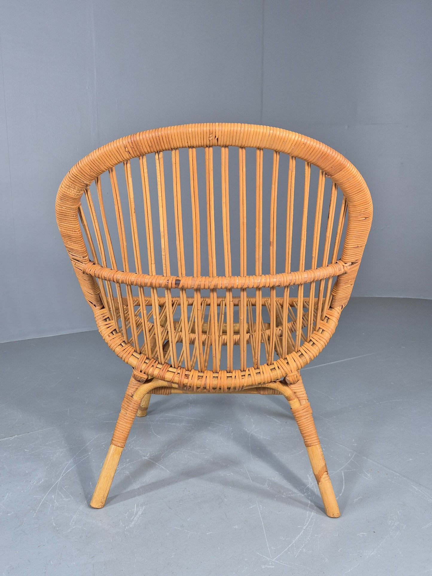 Vintage 1970s Cane Tub Chair New Cushion Retro EB12267