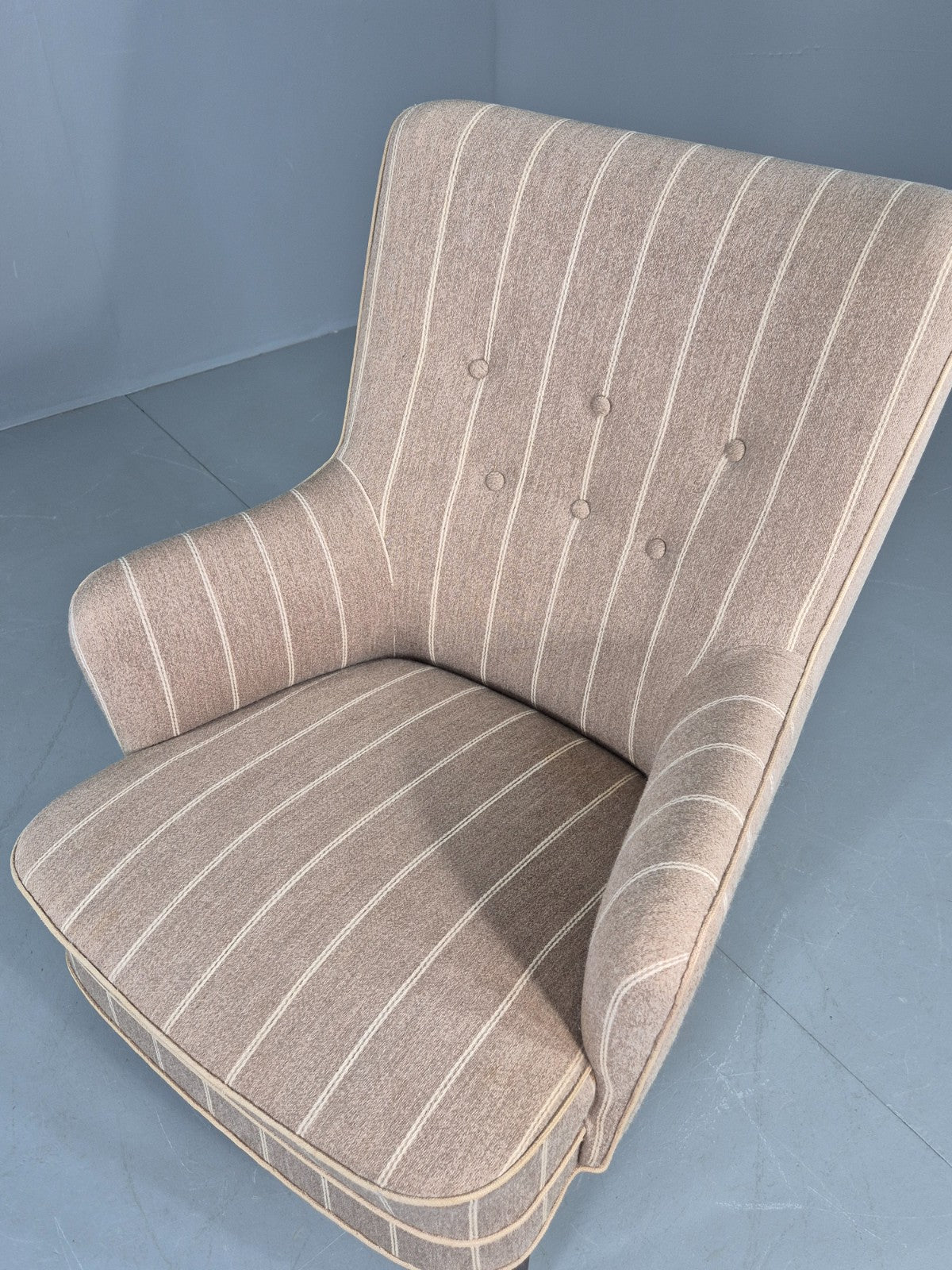 Vintage Danish Mid Century Lounge Chair Grey Cream Stripe 1960s Retro  EB12779