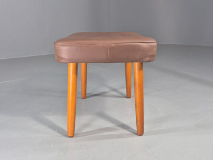 Vintage Danish Mid Century Footstool Brown Vinyl Beech Legs Retro 1960s EB12090