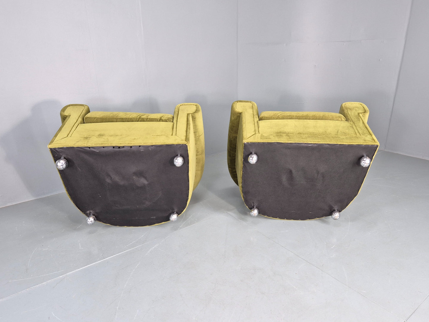 2 Vintage 1970s Lounge Chairs Danish Design Green Velvet Velour Retro EB12640
