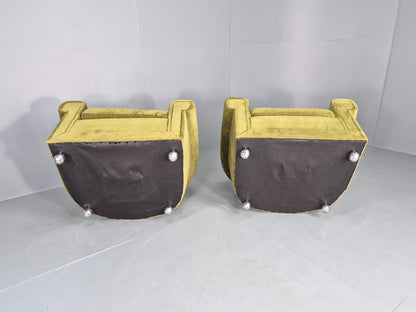 2 Vintage 1970s Lounge Chairs Danish Design Green Velvet Velour Retro EB12640
