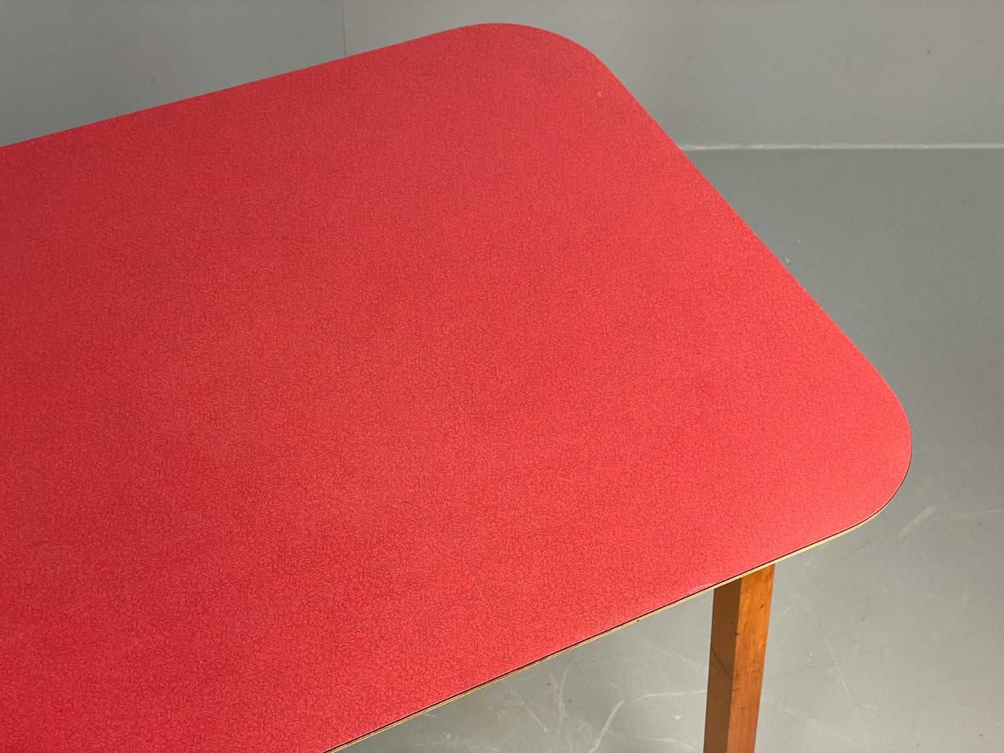 Vintage 1960s Kitchen Table Red Formica Retro Exposed Ply EB12194