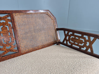 Vintage Art Deco 3 Seat Sofa Dappled Walnut White Boucle Bergere EB12557