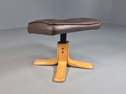 Vintage Brown leather Danish Bentwood footstool 1980s EB07973