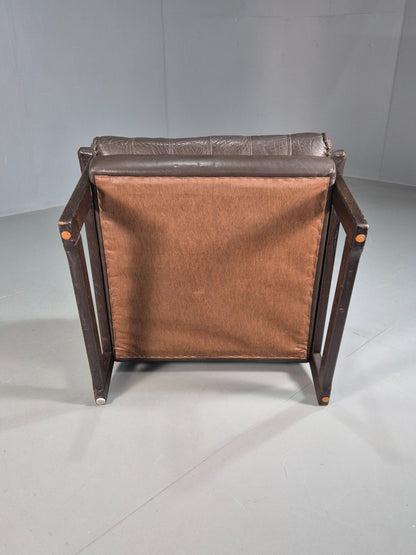 Vintage Mid Century Danish Leather Lounge Chair Stitched Detail Retro 70s EB8239