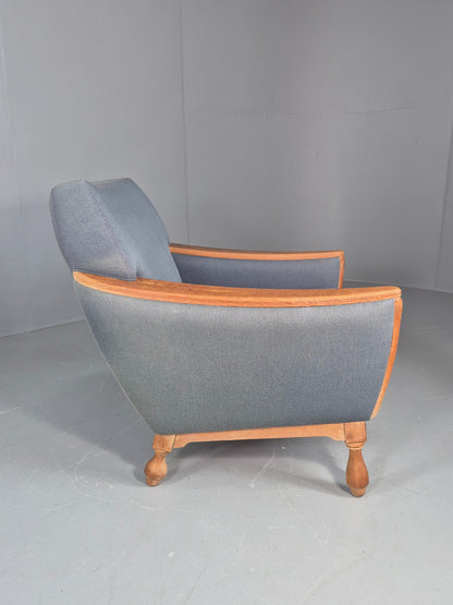 Vintage Danish Lounge Chair Oak Frame Blue Wool 1970s  Retro MCM EB12764