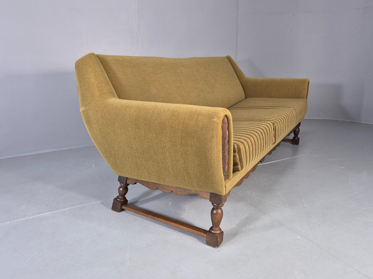 Vintage Danish 3 Seater Sofa 1970s Green Wool on Oak Frame Retro EB12752
