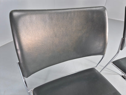 2 Stacking Chairs Modern Design Brunner Linos Leather Chrome EB11918 MSTA