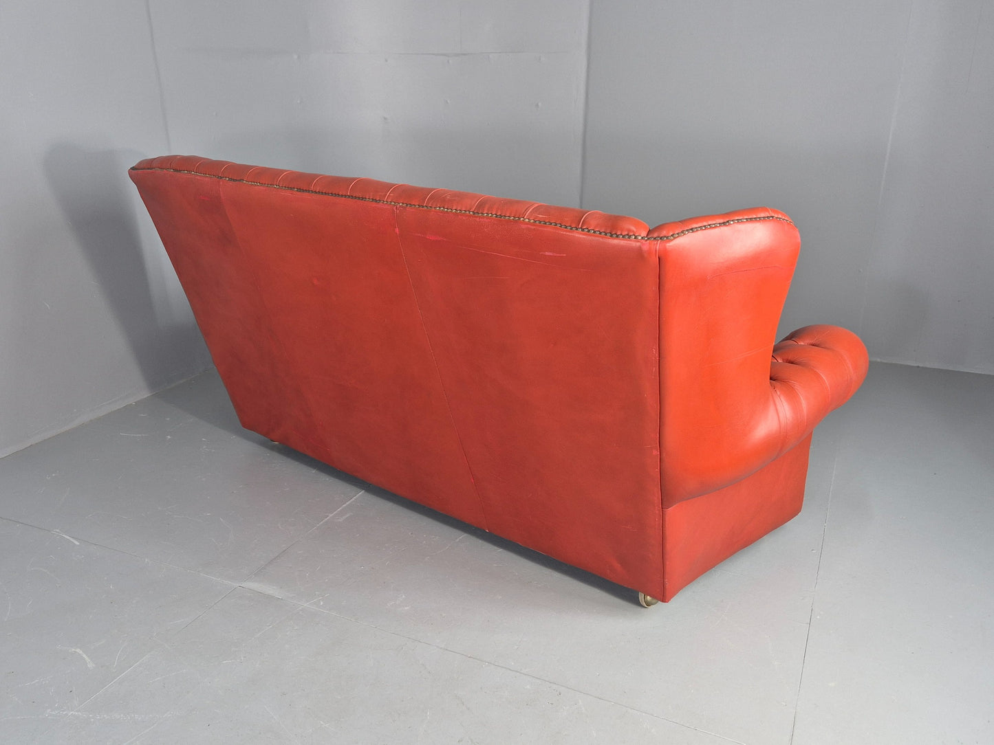Vintage Highback Chesterfield 3 Seater Sofa 70s Danish Retro Red Leather EB12374