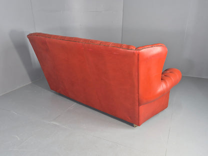 Vintage Highback Chesterfield 3 Seater Sofa 70s Danish Retro Red Leather EB12374