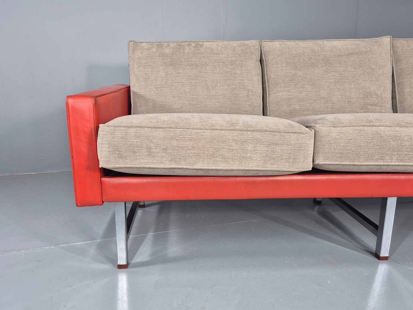 Vintage 3 Seat Sofa 1960s Swedish Red Leather New Cushions MCM Retro  EB11121