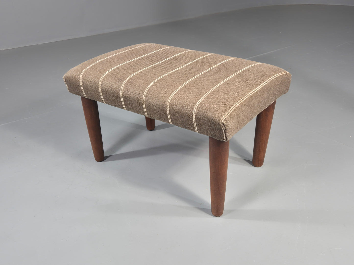 Vintage Mid Century Danish footstool  Taupe Stripe Teak Legs Retro 1960s  EB12024