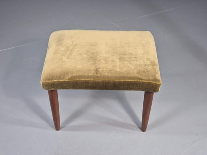 Vintage Danish Mid Century FootStool Teak legs Green Velour 1960s Retro EB12030
