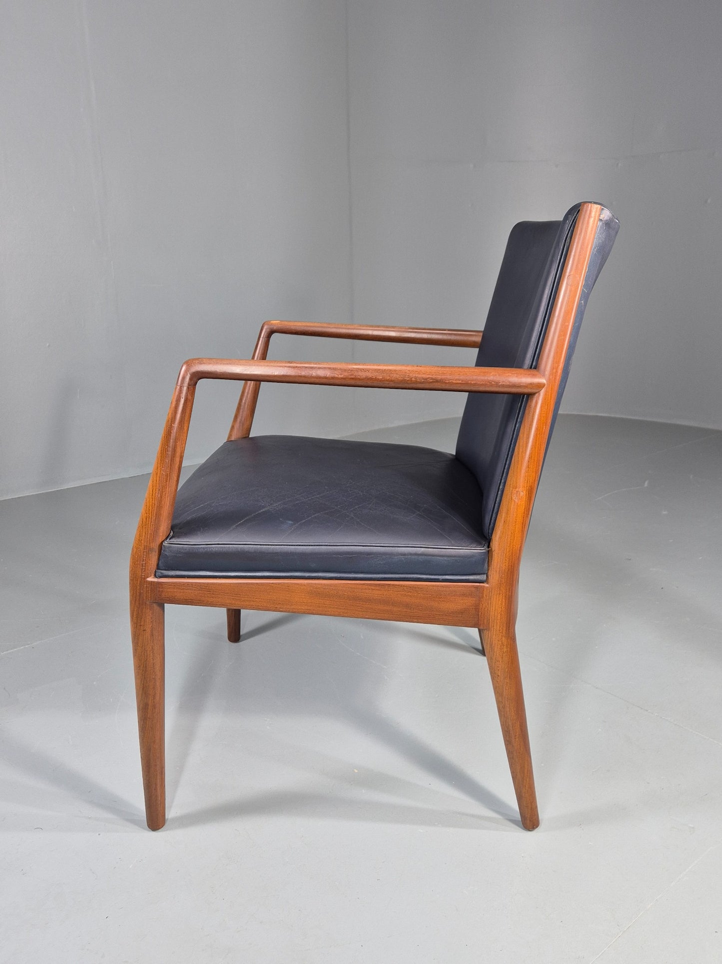 Vintage Mid Century Teak Armchair Blue Leather 1960s Retro EB11905