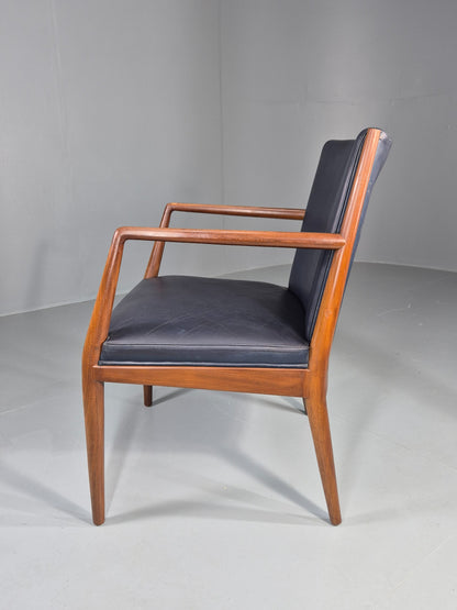 Vintage Mid Century Teak Armchair Blue Leather 1960s Retro EB11905