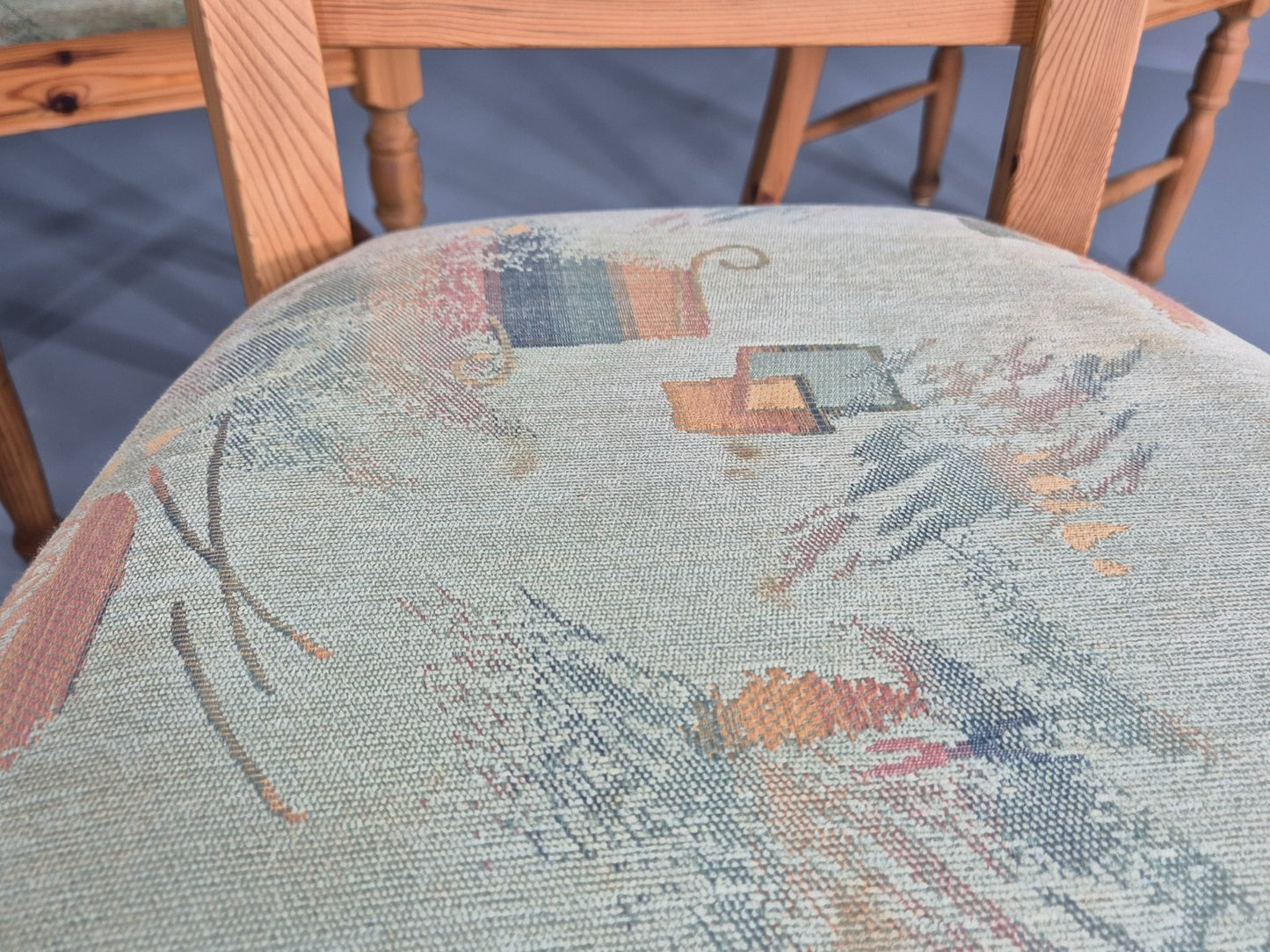 6 Vintage Danish Pine 1980s Dining Chairs Original Upholstery Retro EB12397