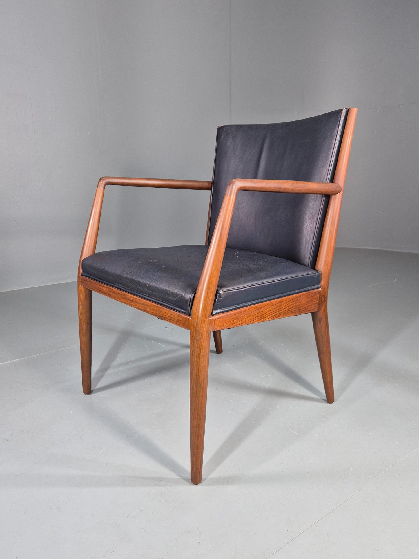 Vintage Mid Century Teak Armchair Blue Leather 1960s Retro EB11901