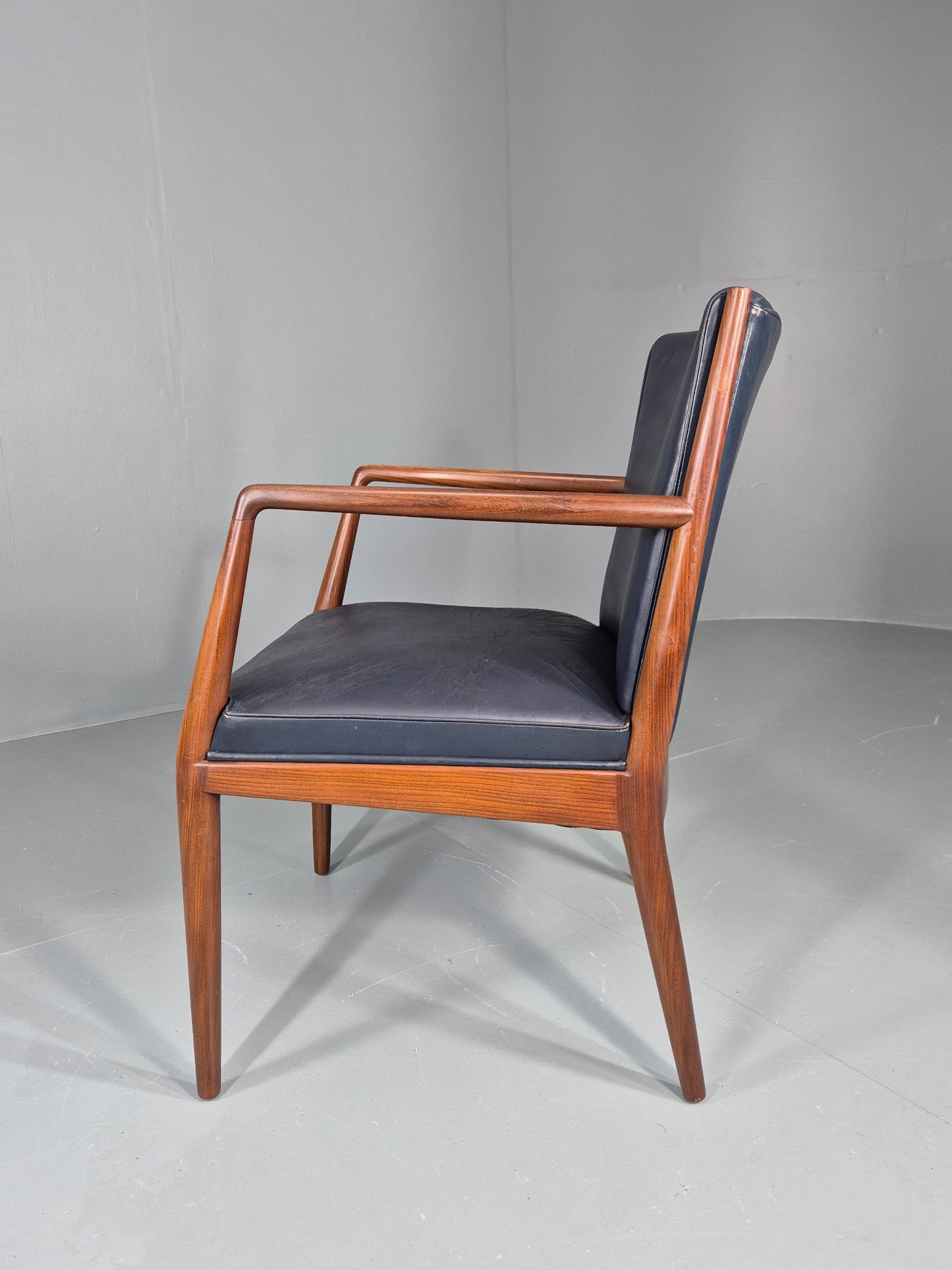 Vintage Mid Century Teak Armchair Blue Leather 1960s Retro EB11904