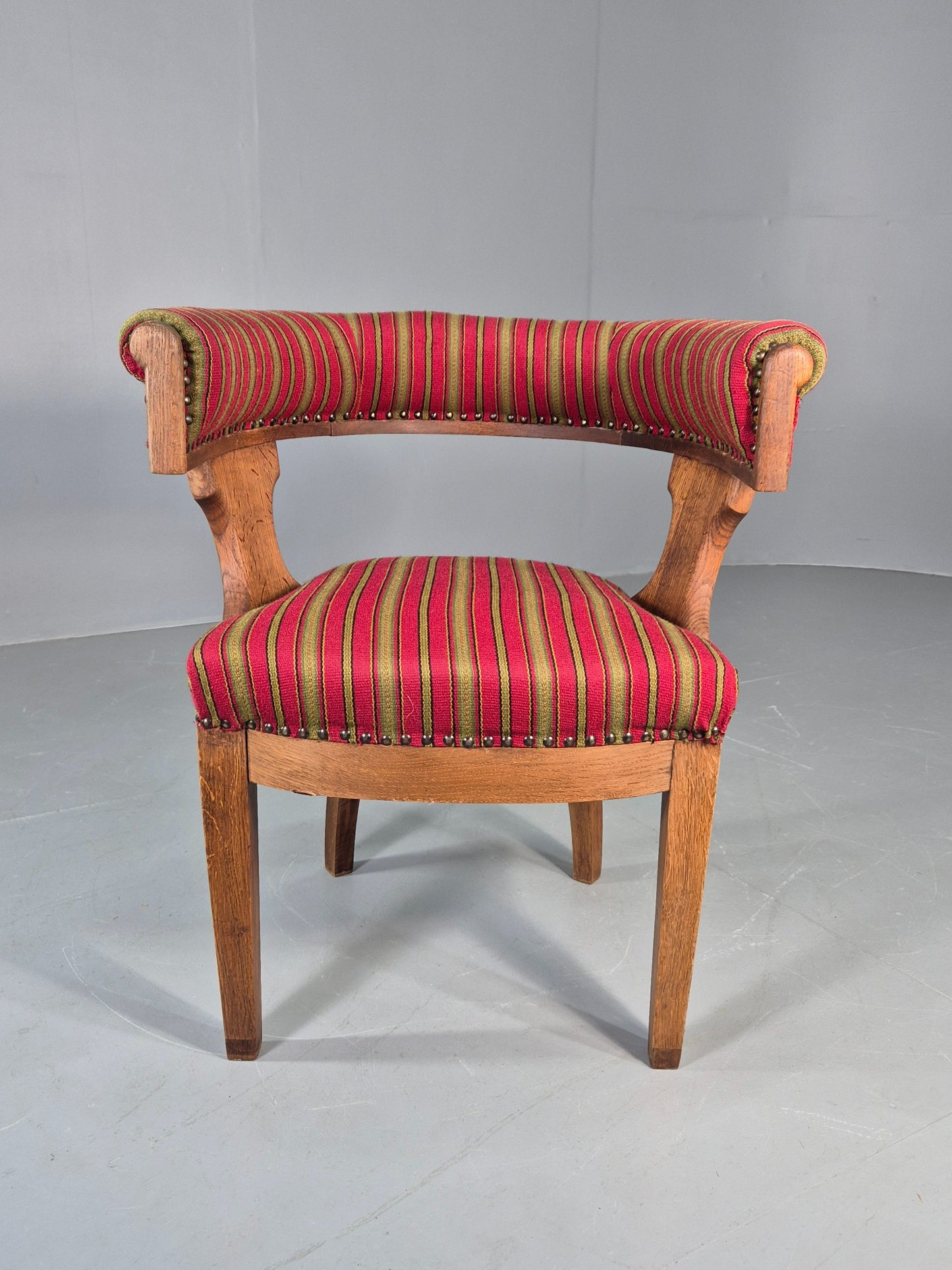Antique Danish Library Chair Oak Frame Wool Upholstery 19th Century EB12772