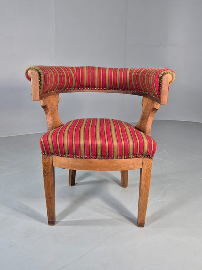 Antique Danish Library Chair Oak Frame Wool Upholstery 19th Century EB12772