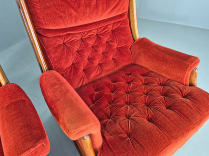 2 Vintage Guy Rogers Lounge Chairs 1970s Mahogany Frame Retro MCM Eb13056