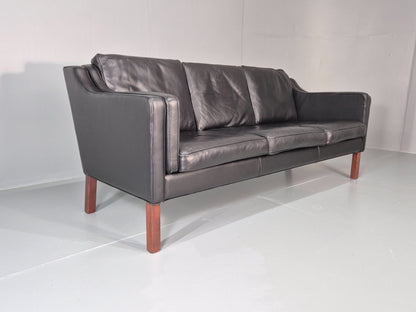 Vintage 3 seater Sofa Mid Century Skippers Black Leather Retro 1970s EB12172