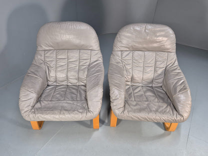 2 Vintage 1980s Leather Lounge Chairs Bentwood Frames Danish Retro MCM EB09253