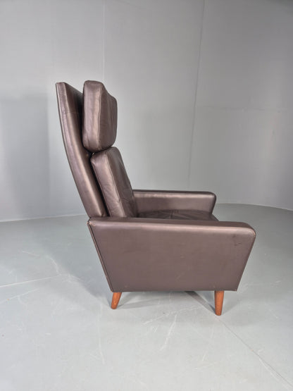 Vintage Danish Design Lounge Chair Brown Leather 1960s High Back MCM  EB13064