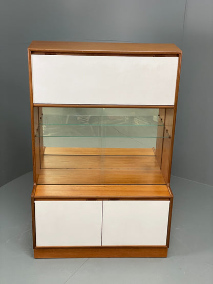 Vintage 1960s Cocktail Cabinet Teak White Formica Glazed Shelving EB12081