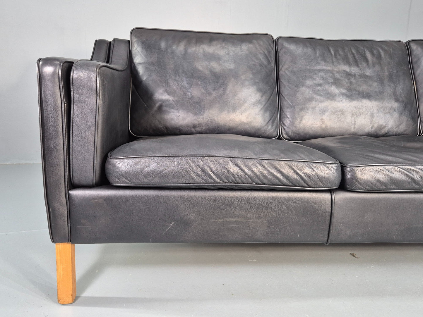 Vintage Danish 3 Seat Sofa Black Leather Danish  Mogensen 1980s Retro EB12406