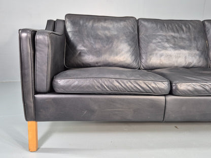Vintage Danish 3 Seat Sofa Black Leather Danish  Mogensen 1980s Retro EB12406