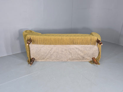 Vintage Danish Art Deco Chaise Lounge Green Moquette Tassels and Curves EB12765