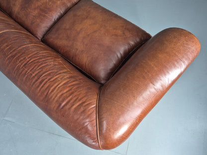 Vintage 3 Seat Leather Sofa Classic Chesterfield Style Roll Top Retro EB12789
