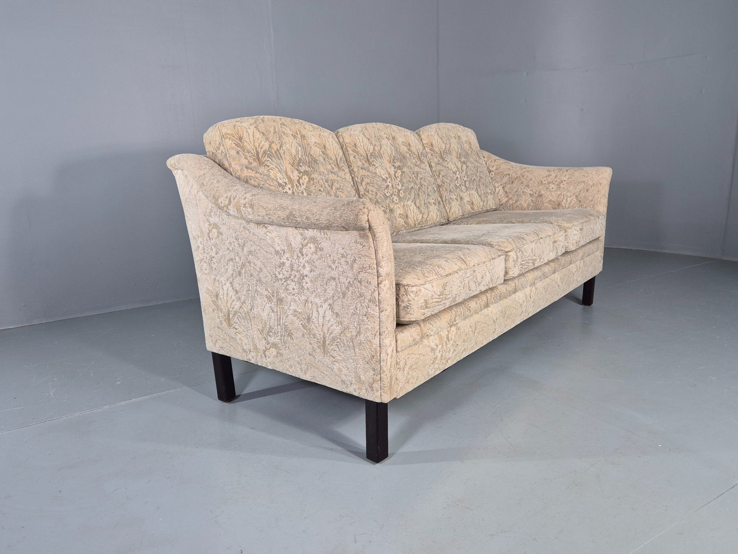 Vintage Danish 3 seater Sofa 1980s Floral Cotton Velour retro MCM EB12562