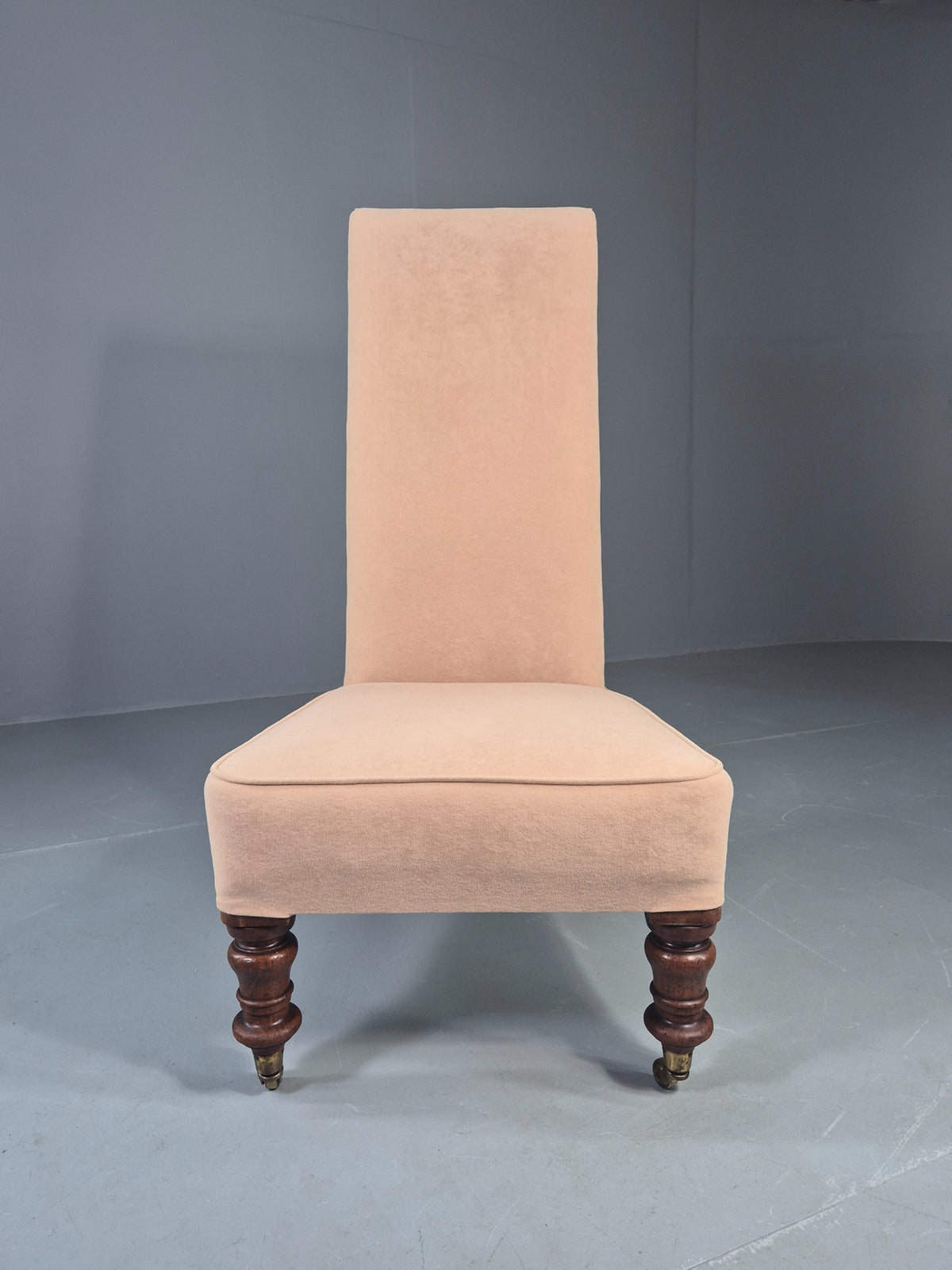 Vintage Slipper Chair Edwardian Antique Cream Cotton Oak Frame EB13125