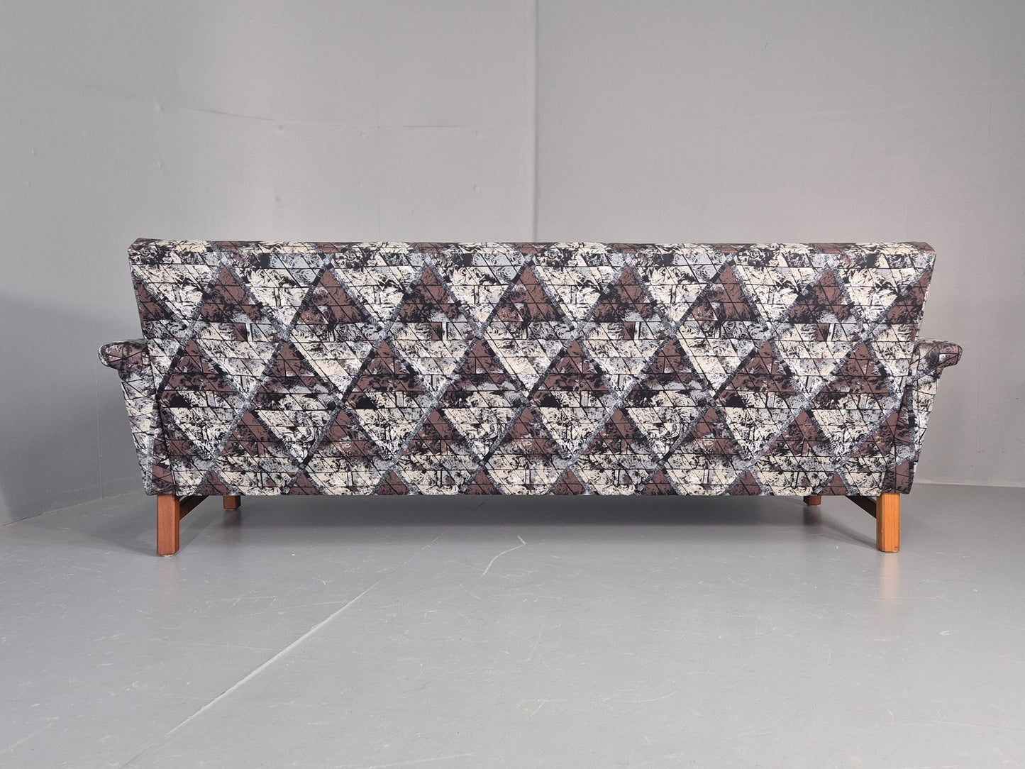 Vintage Mid Century Modern 3 Seater Sofa Swedish Abstract Fabric 1960s EB11077