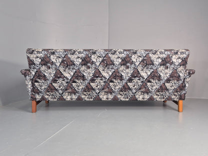 Vintage Mid Century Modern 3 Seater Sofa Swedish Abstract Fabric 1960s EB11077