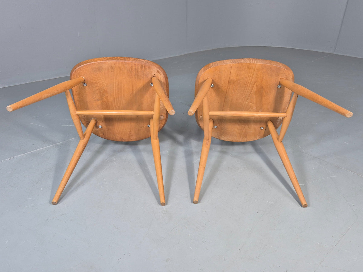 2 Vintage Ercol Goldsmith Dining Chairs Blonde Wood Frame 1970s Retro EB12984