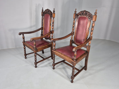 2 Antique Baroque Revival Oak Throne Chairs Late 19th Century EB12259