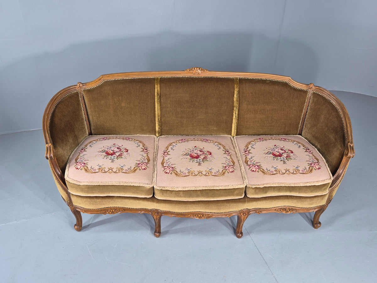 Vintage Danish 1950s 3 Seat Sofa with French Rococo Stylings Retro EB12767