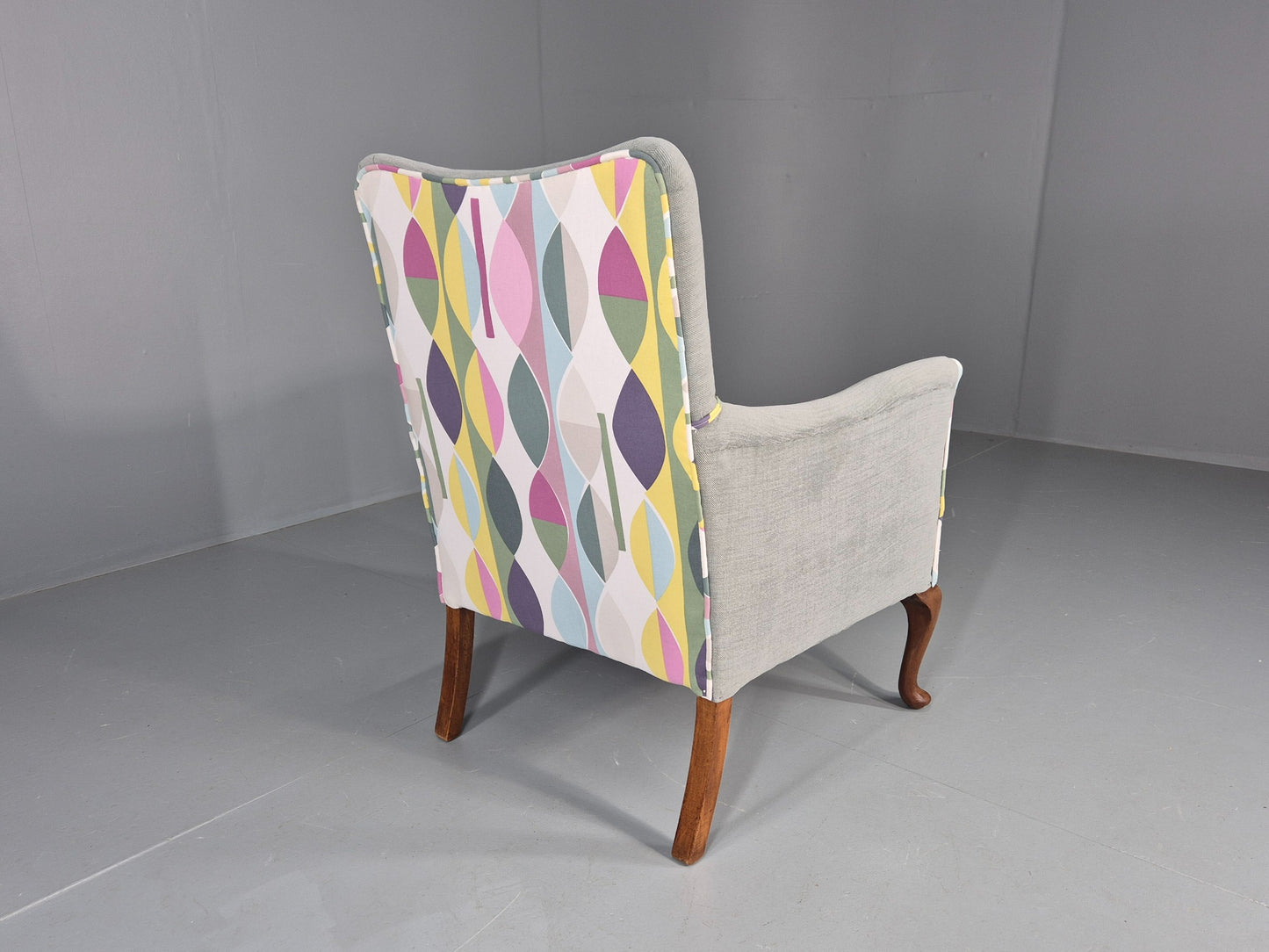 Vintage 1920s Armchair Reupholstered in Grey Green with Colour Accent EB11824