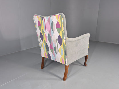 Vintage 1920s Armchair Reupholstered in Grey Green with Colour Accent EB11824
