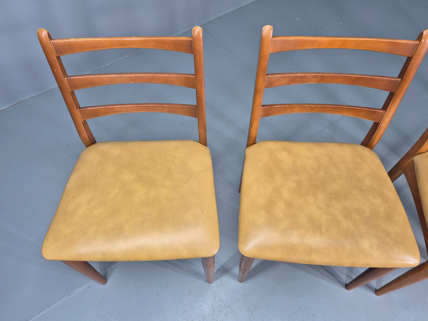 4 Vintage Mid Century Dining Chairs Beech Frames Vinyl Schreiber 1970s  EB12463