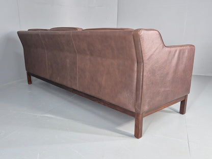 Vintage 3 Seater Sofa Danish Brown Leather Mid Century 1970s Retro EB10069