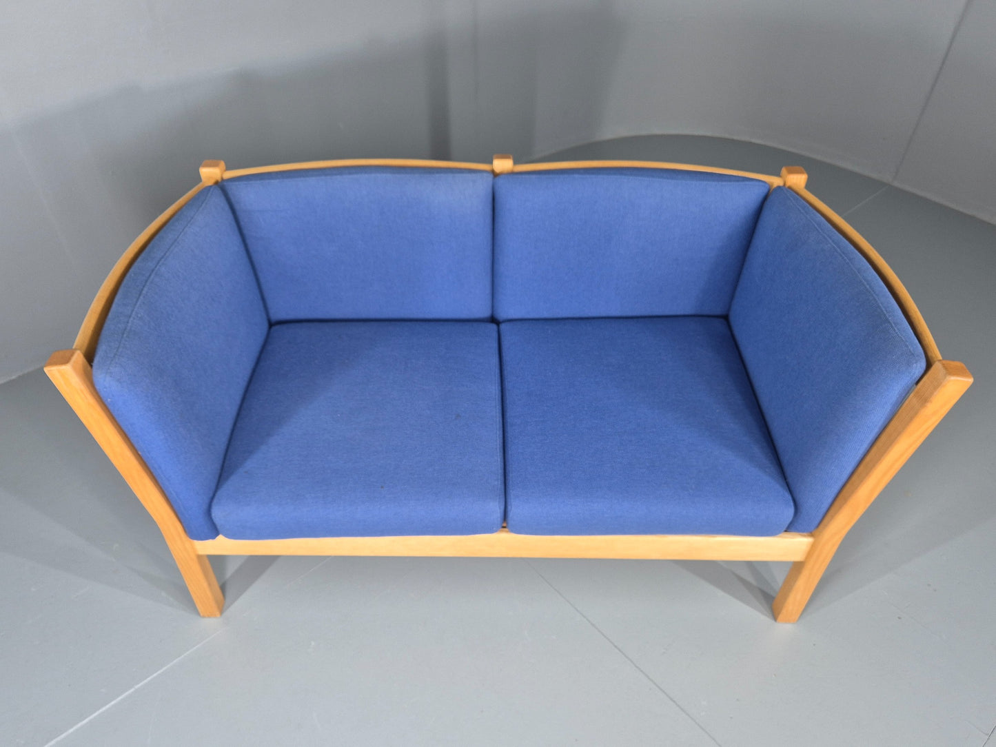 Vintage Swedish 2 Seater Sofa Brdr Andersen Beech Frame Blue 1980s Retro EB12369
