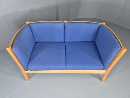 Vintage Swedish 2 Seater Sofa Brdr Andersen Beech Frame Blue 1980s Retro EB12369