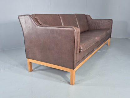 Vintage 3 Seater Sofa Danish 70s Brown Leather Retro Mid Century Modern EB12424