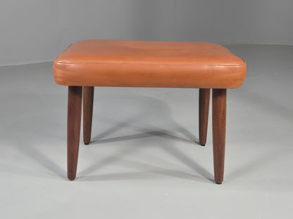Vintage Danish Mid Century Footstool Teak Legs Brown Vinyl  1960s Retro EB12023