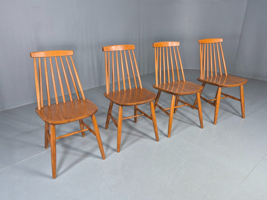 4 Vintage 1970s Retro Dining Chairs Scandinavian Stick Back Design EB12257